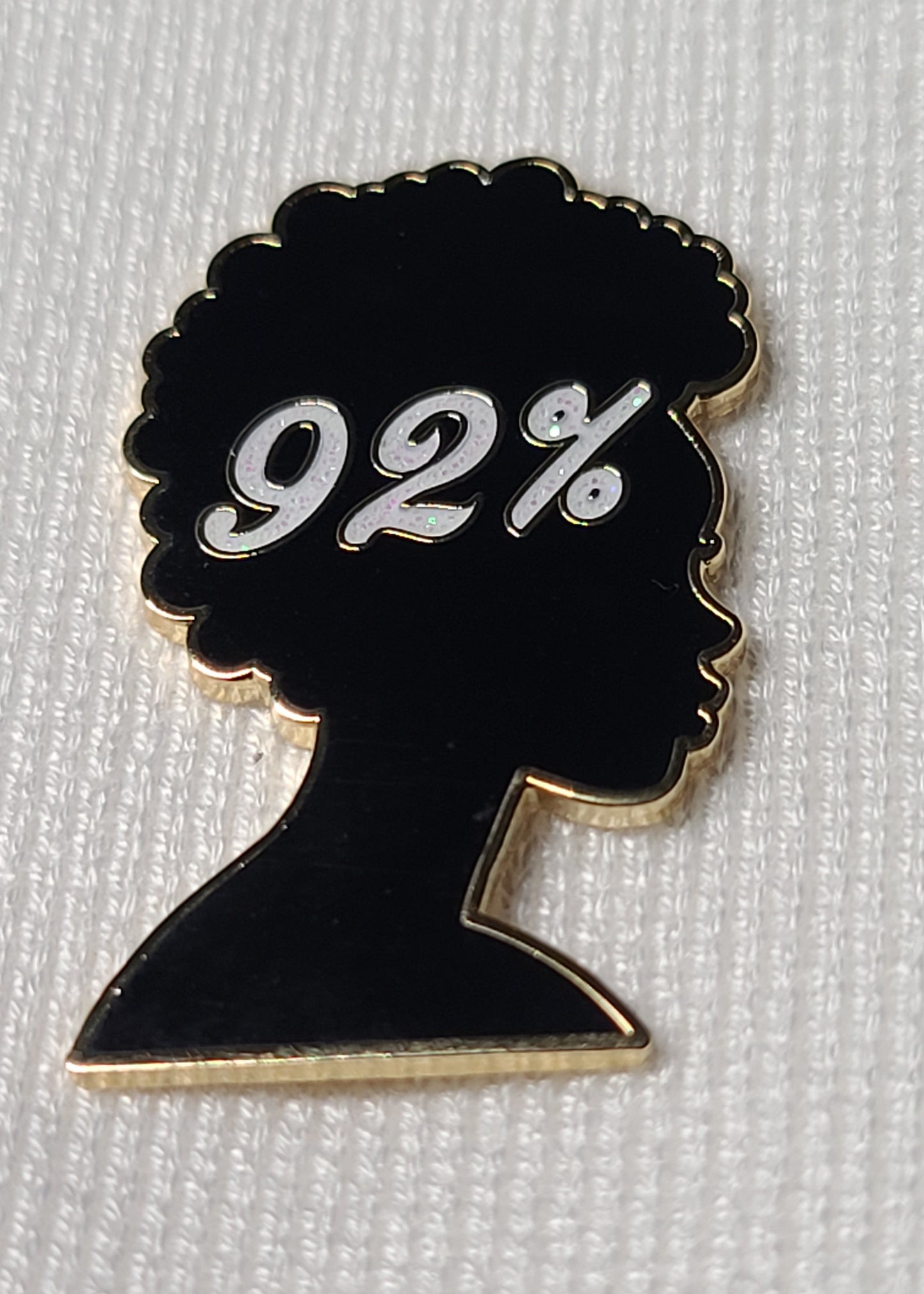 05- The 92% -Exclusive Design. Enamel Pin. White Glitter/Shiny Gold Metal Trim.