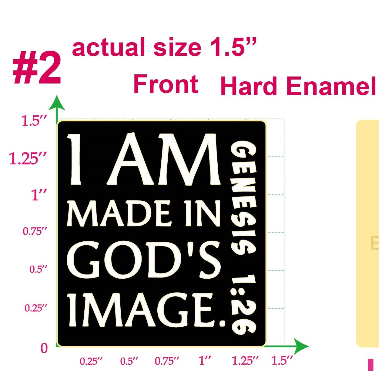 02- I AM Made in God’s Image. Exclusive Enamel Pin. Black/White Glitter. Shiny Gold Metal.