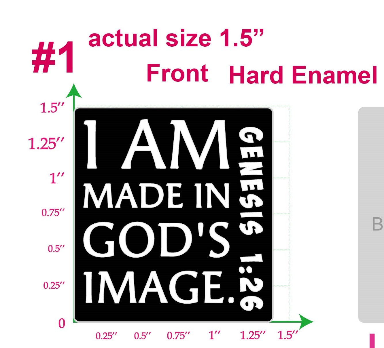 01- I AM Made in God’s Image. Exclusive Enamel Pin. Black/White Glitter. Shiny Silver Metal.
